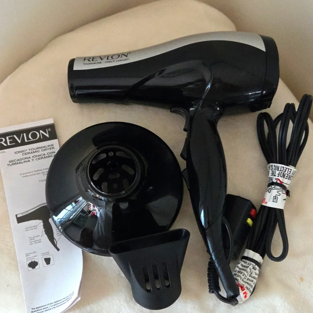 REVLON Style Expert 1875W Tourmaline Ionic Ceramic Blow Dryer Black Silver EUC